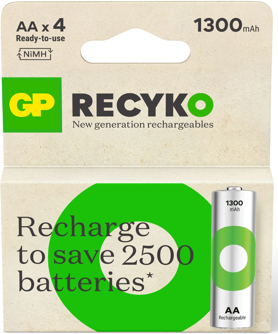 GP Batteries GP Recyko Rechargeable AA Batteries NiMH 1300mAh 4-Pack