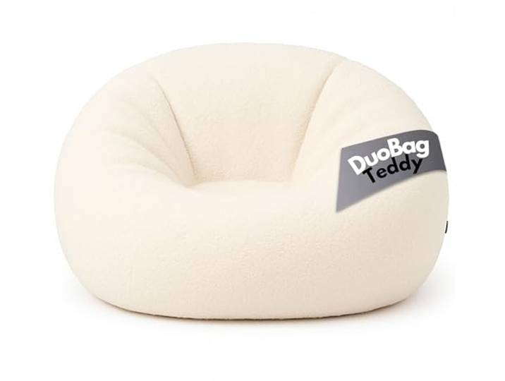 PATCH HOME Comfortline 2 in 1 Teddy Sitzsack Sessel Bean Bag – Gaming Sitzsäcke für Erwachsene & Kinder mit Reißverschluss – Bereits befüllt – Ideal zum Sitzen und Liegen (Creme, Ø155 cm)