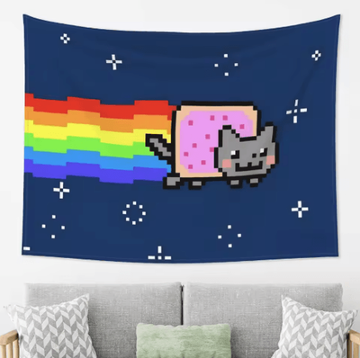 Inspire Picks Nyan Cat Pixel Art Tapestry Retro Gaming Wall Hanging Decor 1 gt 150x200 Cm