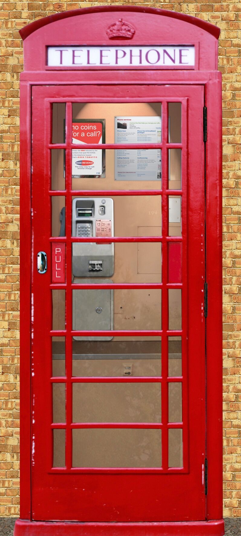 Fototapete PAPERMOON "Telephone Box - Türtapete", bunt, B:0,9m L:2m, Vlies, Tapeten, Fototapete bunt B/L: 0,9m x 2m