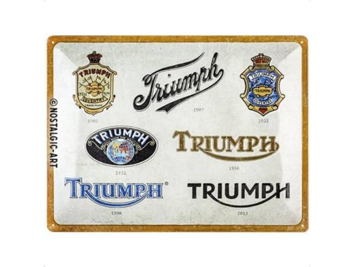 Nostalgic-Art Metalen Retro Bord, Triumph – Logo Evolution – Geschenkidee voor motorfans, van metaal, Vintage ontwerp voor decoratie, 30 x 40 cm