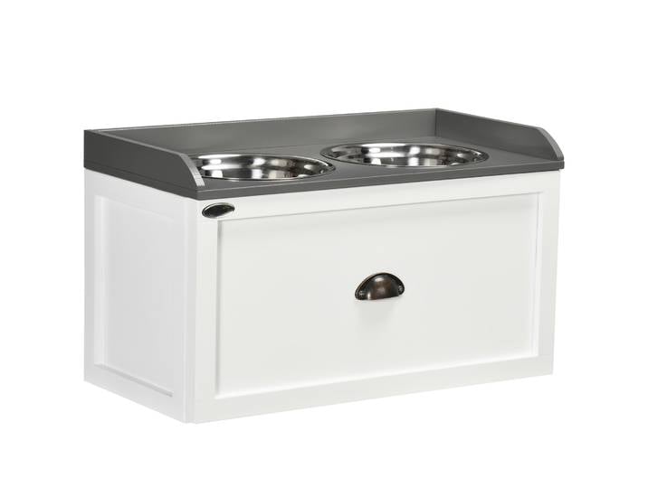 PawHut grand mangeoire pour chien surélevée avec 2 bols 60x30x36 cm Blanc