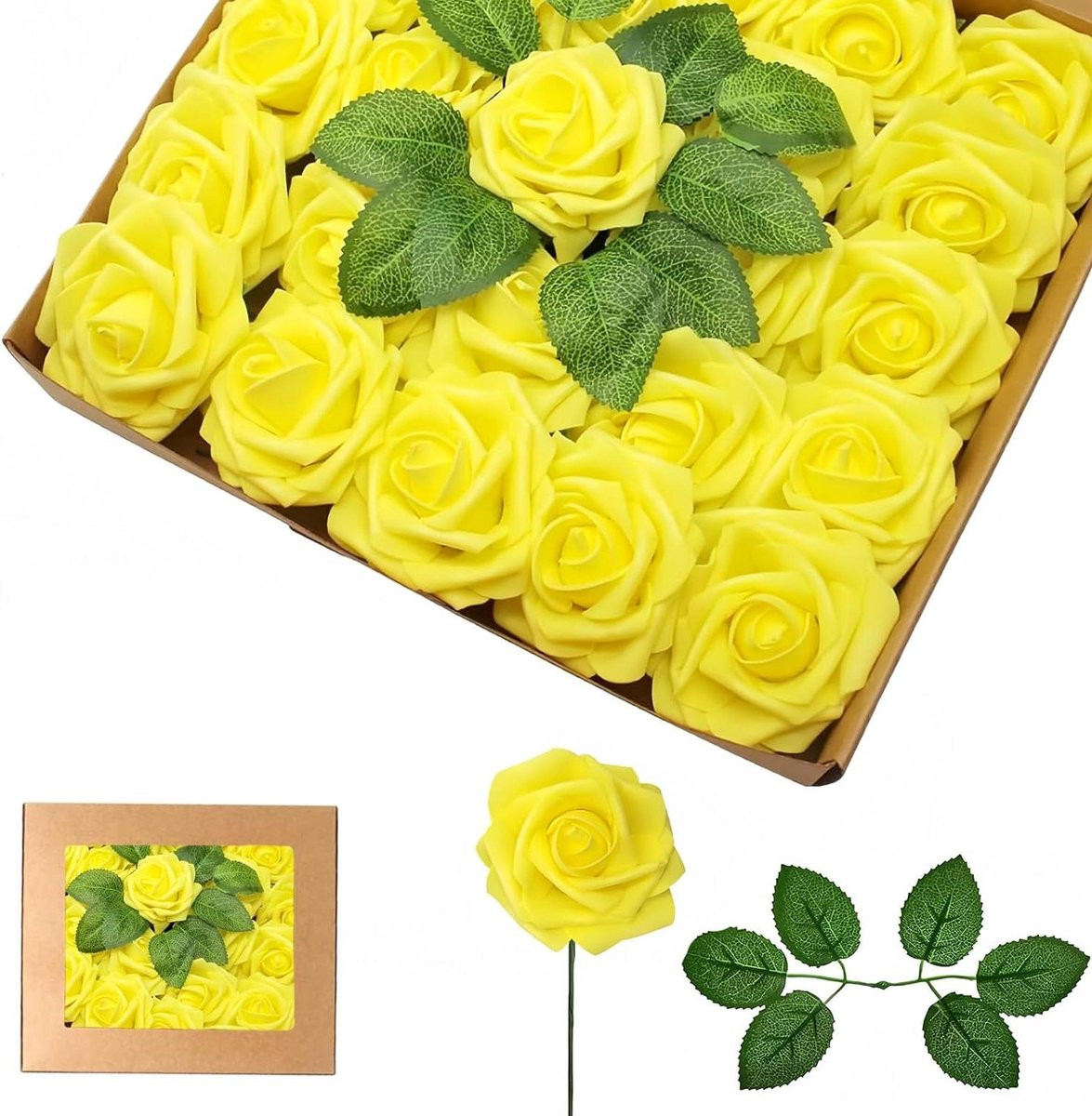 25 stuks Kunstbloemen Rozen Geel - Realistische Nep Rozen voor Decoratie