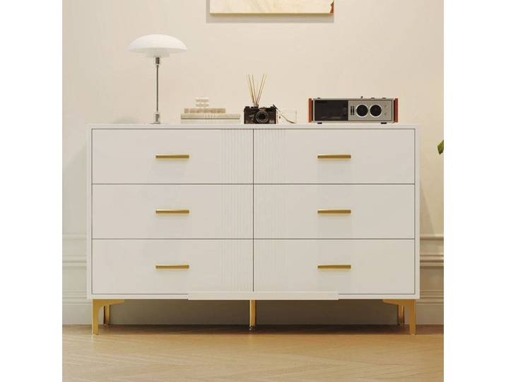 Buffet-commode à 6 tiroirs – commode de porte blanche avec tiroirs pour salon et chambre