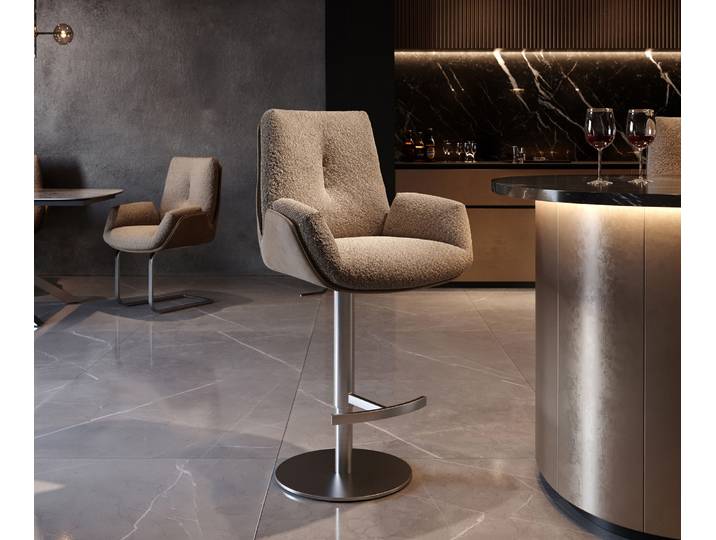 Barstuhl Clea-Flex Materialmix Schlamm Drehfuß höhenverstellbar Edelstahl drehbar, Barstühle