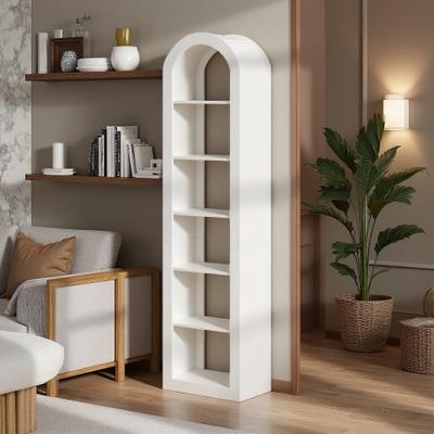 ZWYO HOSIMU "19.7"" Engineered Wood 6-Tier Arched Open Display Bookcase with Natural Finish & Space-Saving Compact Design"