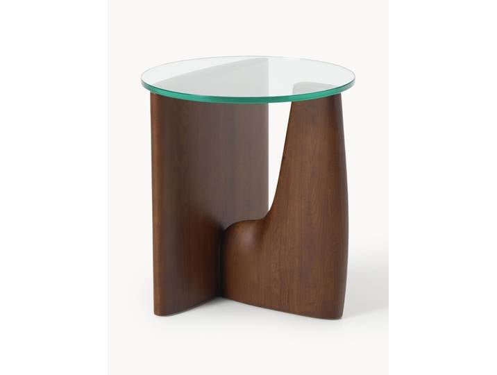 Runder Holz-Beistelltisch Miya mit Glasplatte