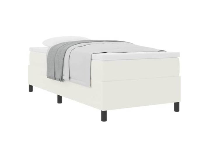 KTHLBRH Bett 90 x 200 cm mit Matratze, Stoff Cords Creme und Weiß Struktur aus Holz, feste Latten, Taschenfedern, mittlere Festigkeit, maximale Belastung 140 kg