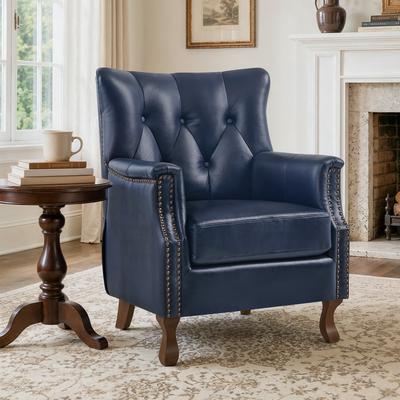 Velocisca "Traditional Leather Wingback Chair, Diamond Tufted Accent Armchair with Nailhead Trim for Living Room - 32""W x 29.5""D x 39.3""H"