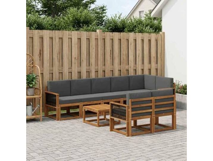 RJPLMFV Ecksofa für den Außenbereich, 9-teilig, massives Akazienholz Modulare Rückenlehne, Lattenrost, komfortabel, wetterfest, Terrasse, Garten, Pool