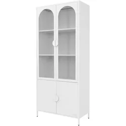 ML-Design display cabinet 80×185×40 cm, steel, white – kitchen cabinet with 4 shelves and 4 doors, metal display cabinet, tall storage cabinet,