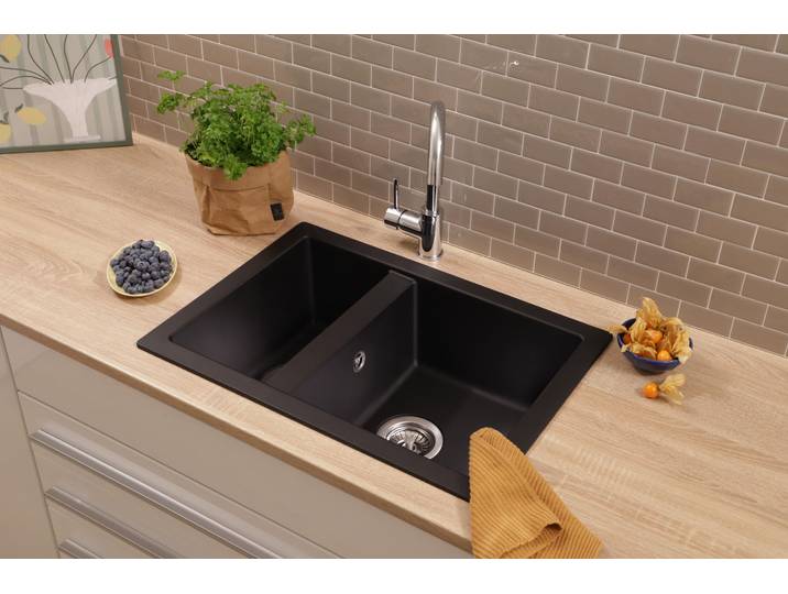 Küchenspüle Einbauspüle Spüle Granit Mineralite 64 x 44 Schwarz Ohio Respekta