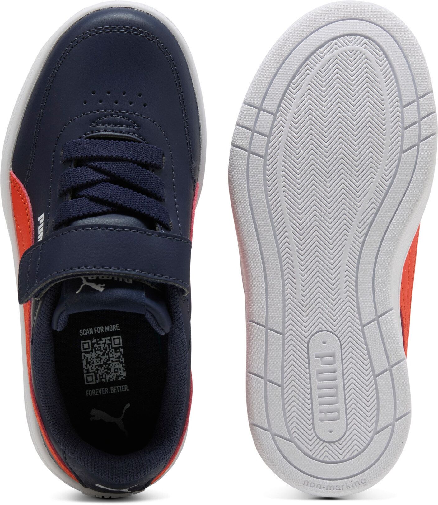 Sneaker PUMA "COURT CLASSIC CLEAN AC PS", Jungen, Gr. 29, puma navy, rot flash, unifarben, Schuhe Sneaker, für sportliche Aktivitäten und Streetwear, mit SOFTFOAM+ Dämpfung puma navy, rot flash 29