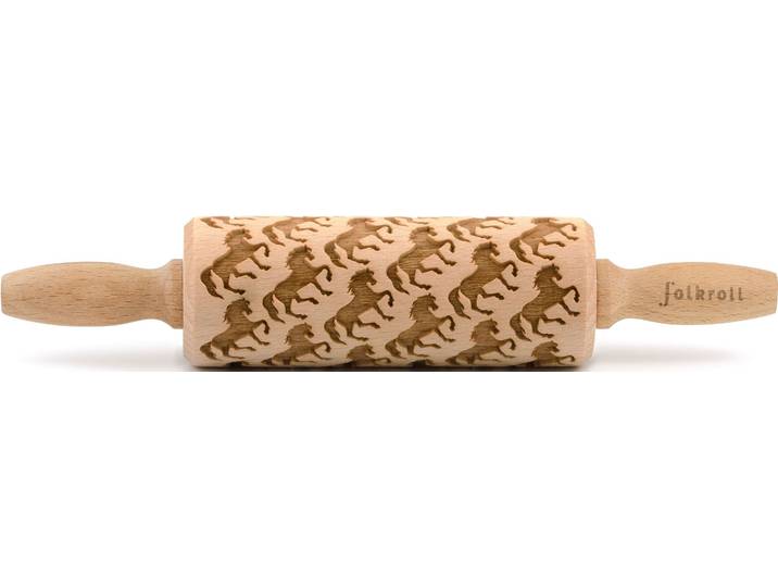 Teigroller FOLKROLL 3D-Motiv-Teigrolle , braun, L:23cm, Massivholz, Teigroller, Teigroller, Pferde