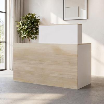 Timechee Retail Reception Counter Desk with Locking Drawer & Cabinet, 55” Checkout Counter for Store, Salon, Coffee Shop, Front Desk
