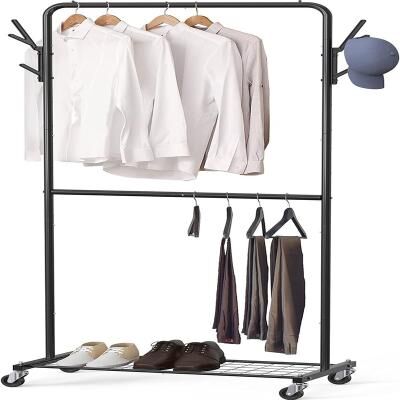 No "Double Rod Garment Rack With Wheels and Hooks - 16.81""D x 39.69""W x 71.42""H"