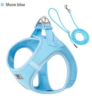 Uplift Treasures Reflective Adjustable Dog Harness And Leash Set moon Blue l