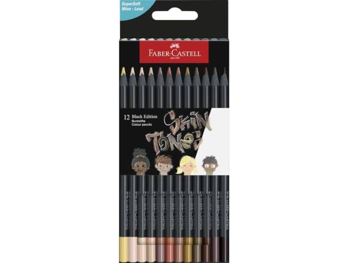 FABER-CASTELL - Set kleurpotloden Black Edition, 12-delig, huidtinten
