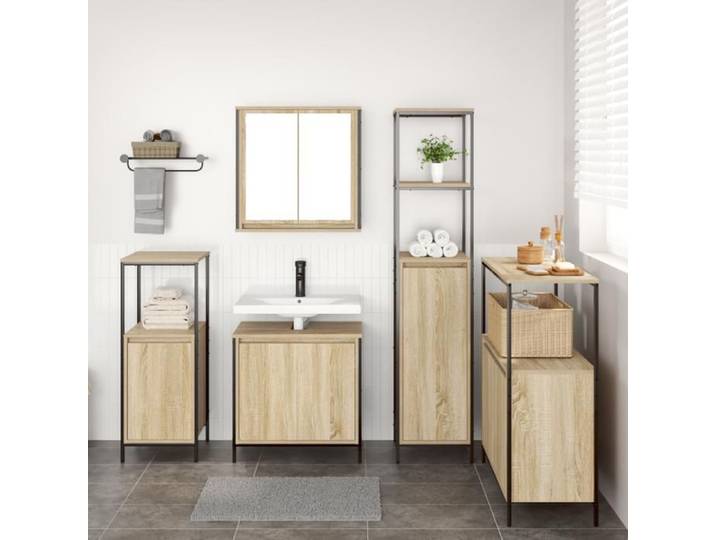 Ensemble de meubles de salle de bain - Chêne Sonoma - 5 pièces - Contemporain - Montage facile
