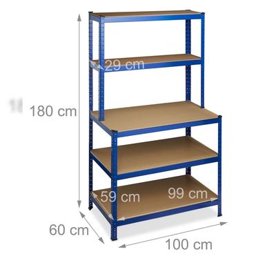 Helloshop26 - Schwerlastregal für Garage/Werkstatt Tragkraft 900 kg Klicksystem 5 Regalböden 180 cm breit blau 13_0001063