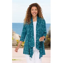 Baumwoll-Jacke in Muster petrol in Größe 36/38 von DW-Shop, Petrol, 36/38