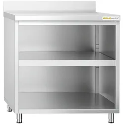 Offener Unterbauschrank aus Edelstahl 800x700 mm mit Rückwandaufsatz PREMIUM - GOLDINOX