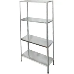 Galvanisiertes Stahlregal mit 4 Fachböden 150x75x30 cm. Verstellbare Einlegeböden. Maximales Gewicht 120 kg.
