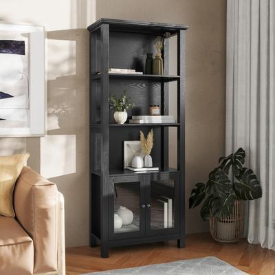 Lancaster Home 3 Tier Farmhouse Style Storage Cabinet Bookshelf with Glass Doors