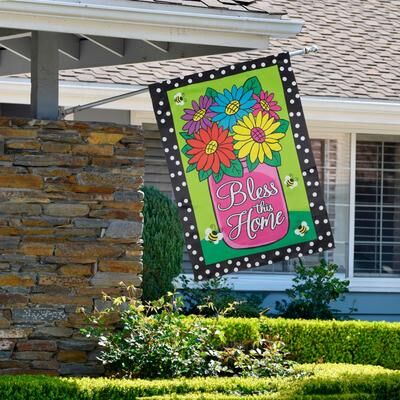 Northlight "Bless this Home Bouquet with Vase Outdoor House Flag 28"" x 40"""