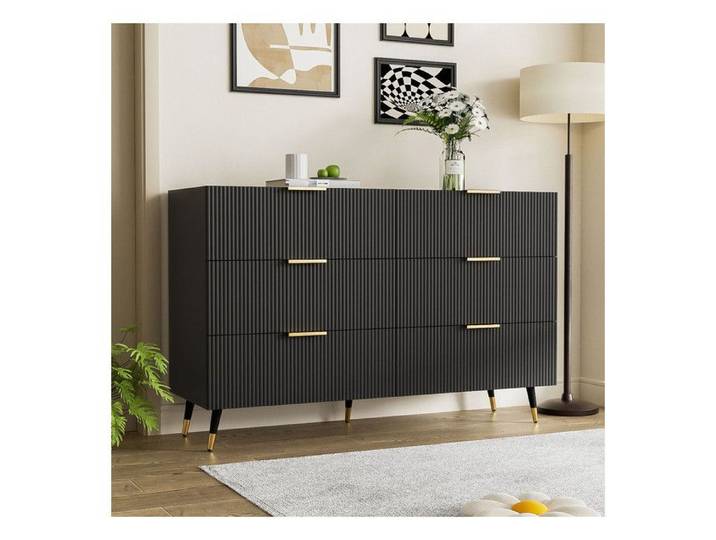 Buffet de Cuisine 120x77x40 cm Commode a 6 Tiroirs Buffet a Grand Espace de Rangement Salle a Manger ou Chambre a Coucher Noir