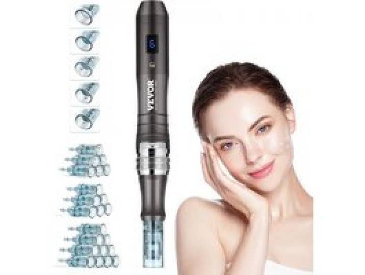 VEVOR Stylo de Microneedling Visage 22 Aiguilles Jetables, Stylo Derma Électrique Professionnel Appareil de Beauté Dermapen à 6 Vitesses Variables avec Longueur d'Aiguille Réglable 0-2,5 mm, Écran LCD