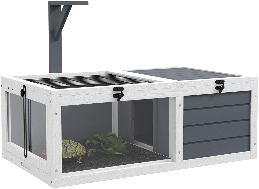 PawHut Tortoise House Wooden Tortoise Table with Wooden Lamp Holder - Grey 31.5cm H X 81cm W X 48cm D