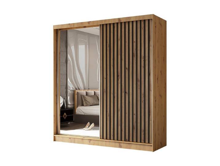 Compleo Schwebetürenschrank VENTURA Modische Garderobe mit Lamellen, Breite: 200 cm