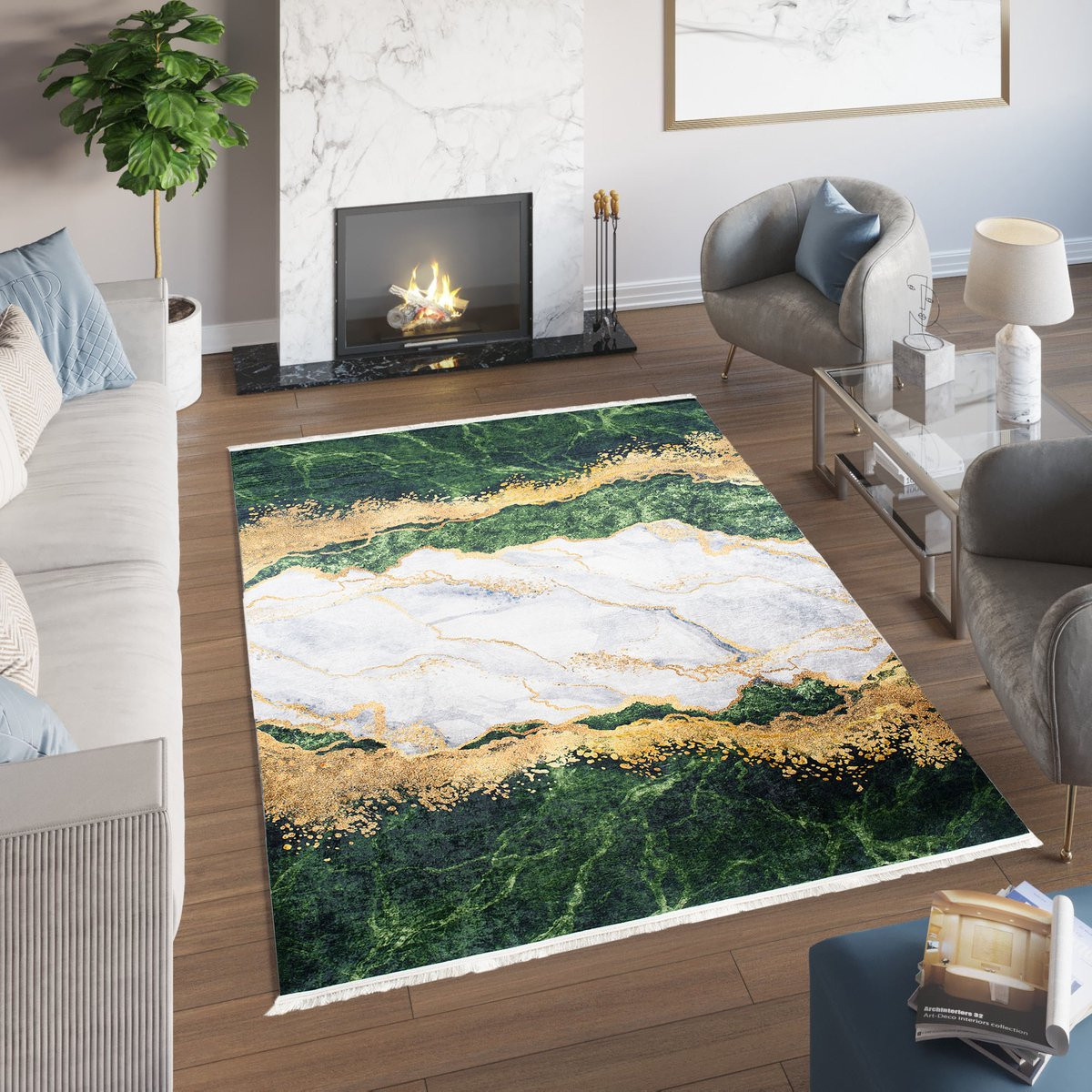 Tapiso Toscana Vloerkleed Kwastjes Goen Grijs Goud 200 x 300 cm