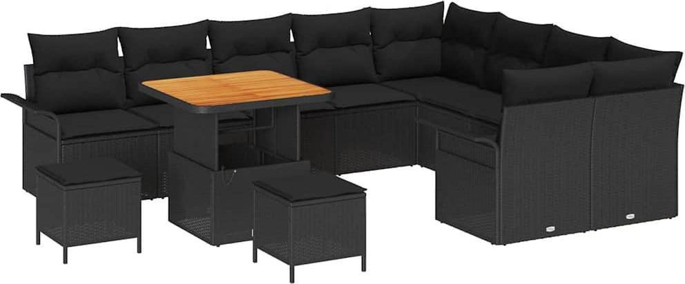 Gartenmöbel-Set, modular, wetterfest, Poly-Rattan, höhenverstellbarer Tisch, 12-teilig, 11 Sitzplätze, Schwarz