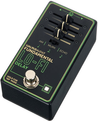 Walrus Audio Fundamental Lo-Fi-Delay noir avec graphismes verts et blanc crème