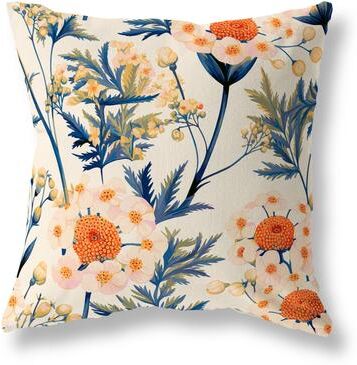 Amrita Sen Designs Blue And Orange Millefolium Harmony Faux Suede Throw Pillow