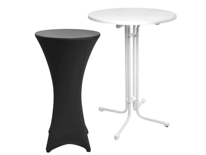 STEHTISCH Sylt Ø 80cm Weiß mit Stella Stehtischhusse Ø 80cm Schwarz