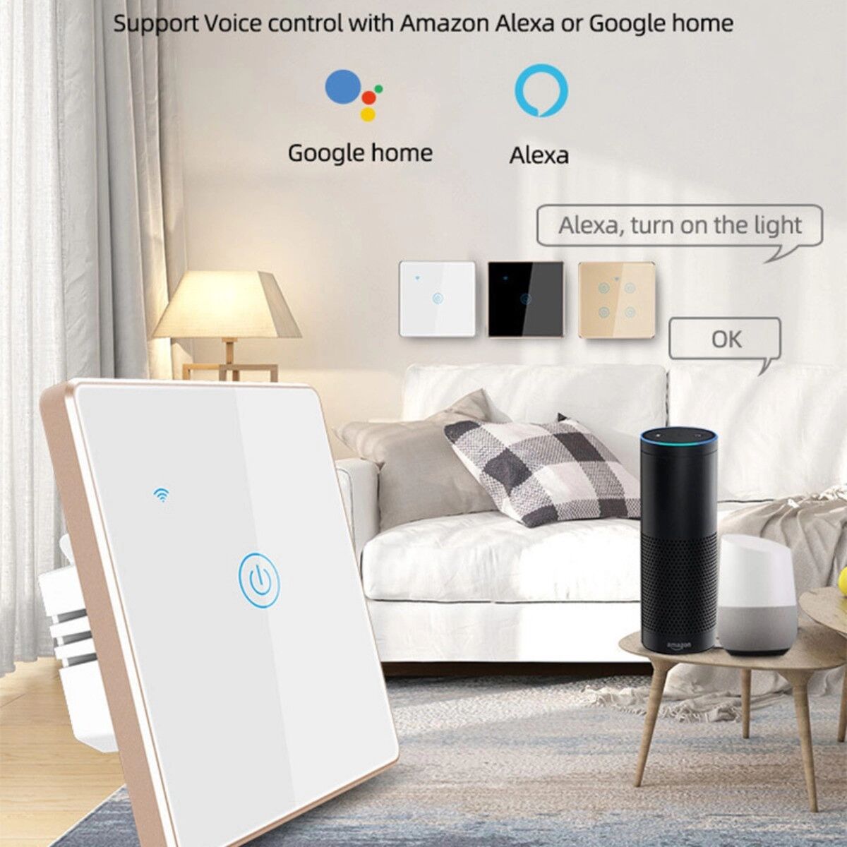 INF Smart WiFi Lichtschalter 86 Standard Touch-Panel mit Metallrahmen, kein Neutralleiter, 2.4GHz Wi-Fi, Sprachsteuerung