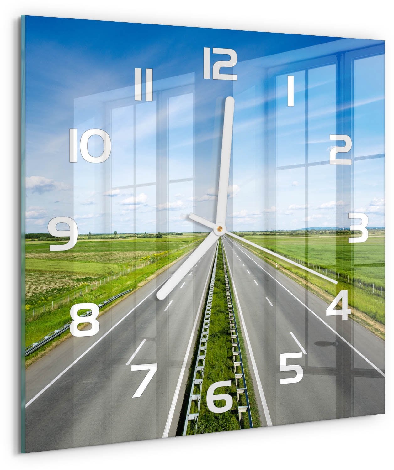 Tulup Wandklok Snelweg Design - Vierkant Glazen Wandklok met Motief - 30 x 30 cm