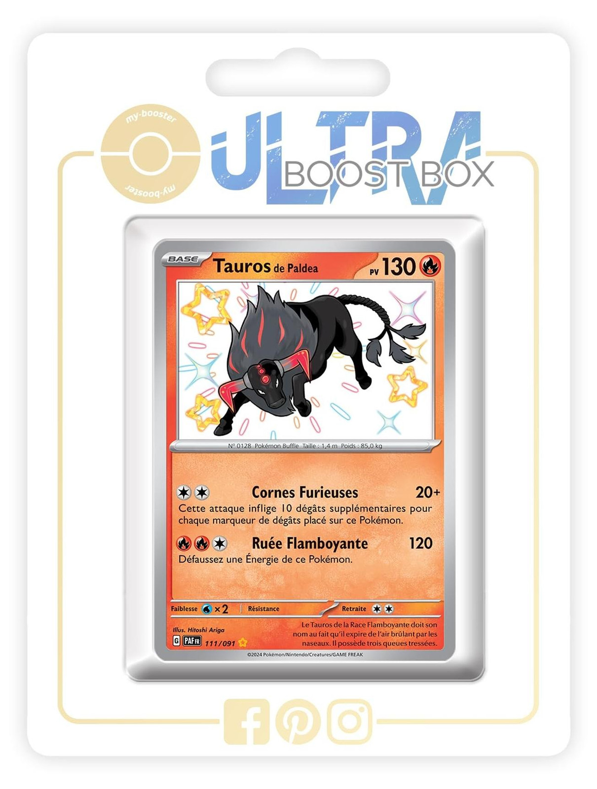 Paldean Tauros Pokémon Kaart - Shiny 111/091 - Box van 10 Franse Kaarten