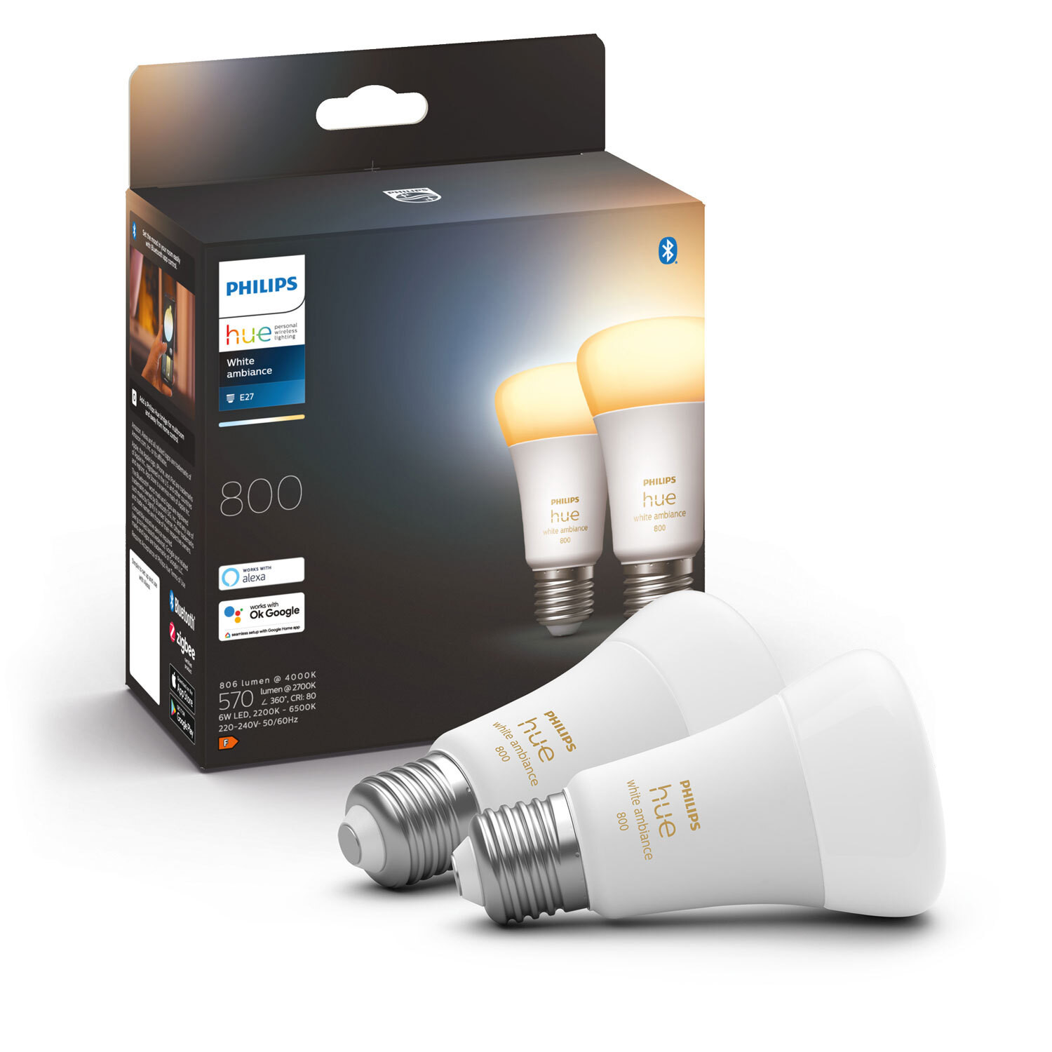 Philips Hue White Ambiance LED lamp, 2-pack (E27)