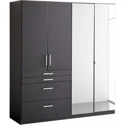 Kleiderschrank RAUCH "Harburg im Schlafzimmer", grau (graumetallic), B:181cm H:197cm T:54cm, Holzwerkstoff, Schränke, Kleiderschrank, Schlafzimmerschrank Schrank Garderobe mit Spiegel