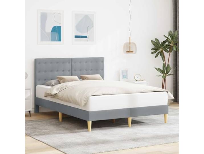 RJPLMFV Bettgestell, Stoff, Hellgrau, 140 x 190 cm Kopfteil aus Sperrholz, spitz zulaufende Beine, schmutzabweisender Stoff, inklusive Latten