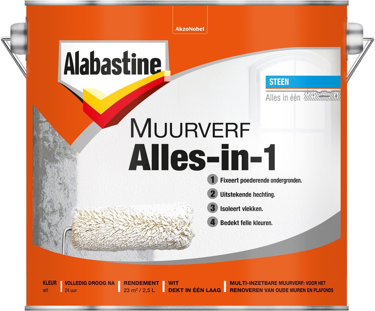 Alabastine Muurverf Alles-in-1 - Wit - 2,5 liter