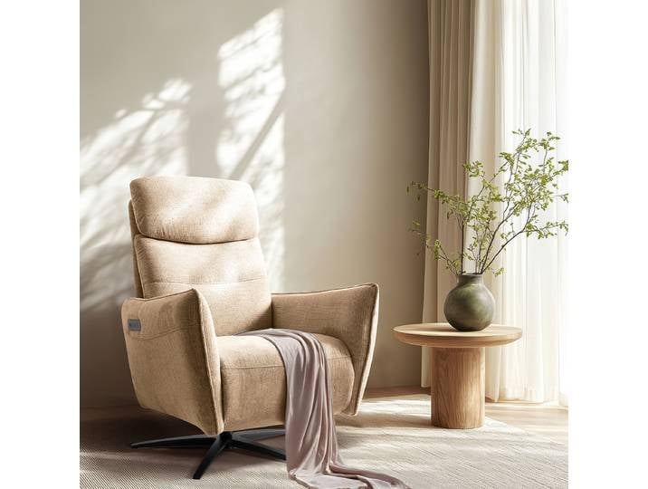 Relaxsessel Beige Webstoff Aranja Elektrisch verstellbar: 2 Motoren mit Akku 77 x 107 x 88cm