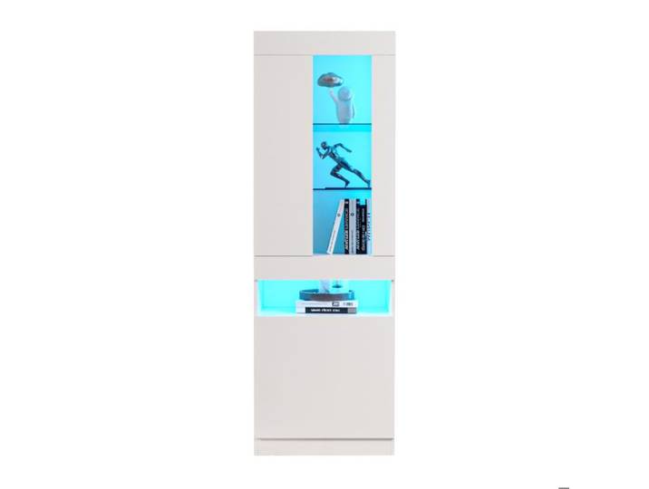 Vitrine LED sur pied blanche brillante - rangement avec étagères en verre - 50 x 40 x 180 cm