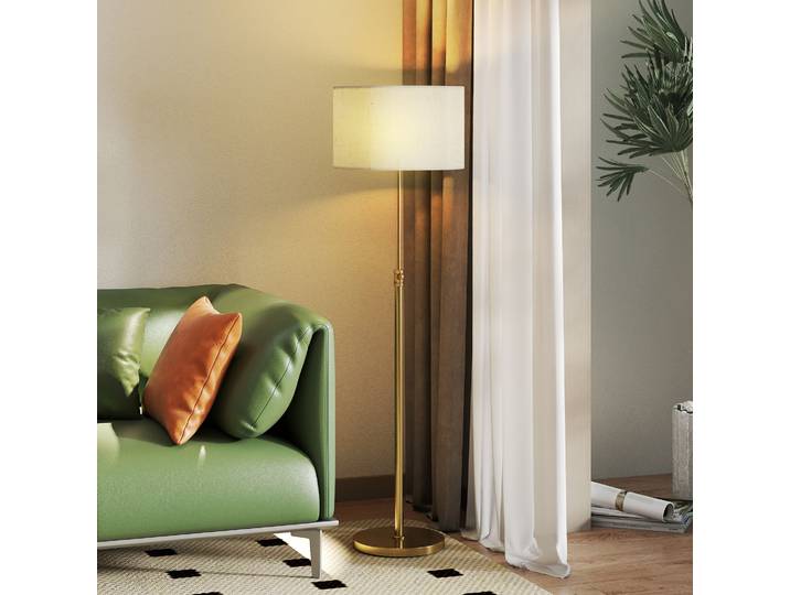 HOMCOM Lampadaire Salon Dimmable Lin Réglable 133-168cm Doré