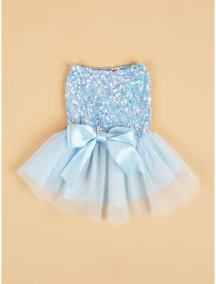 Uplift Picks Princess Style Dog Dress With Sequin Bowknot And Tulle Skirt For Puppies And Cats blue m