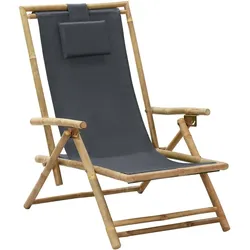 vidaXL Relaxstuhl Verstellbar Dunkelgrau Bambus und Stoff